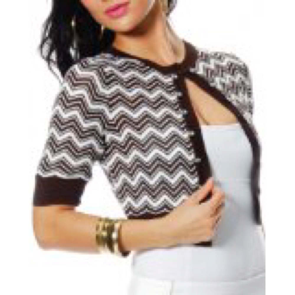 Bebe Knitted Zig Zag Black Cropped Cardigan